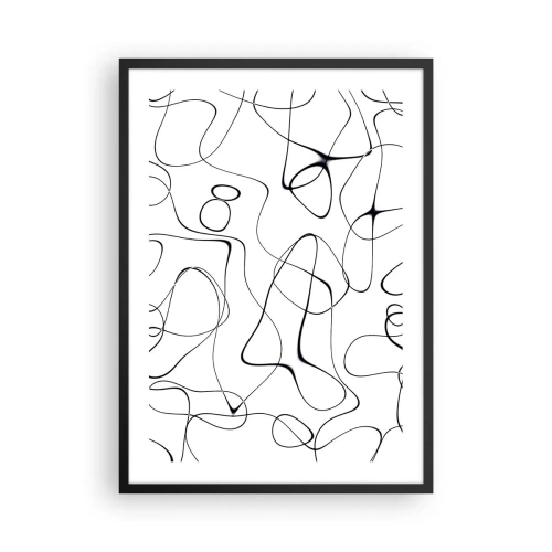 Affiche dans un cadre noir - Poster - Lignes noires abstraites sur fond blanc - 50x70cm - Le chemin de la vie, les voies du hasard - Décoration murale moderne pour le salon et la chambre ARTTOR