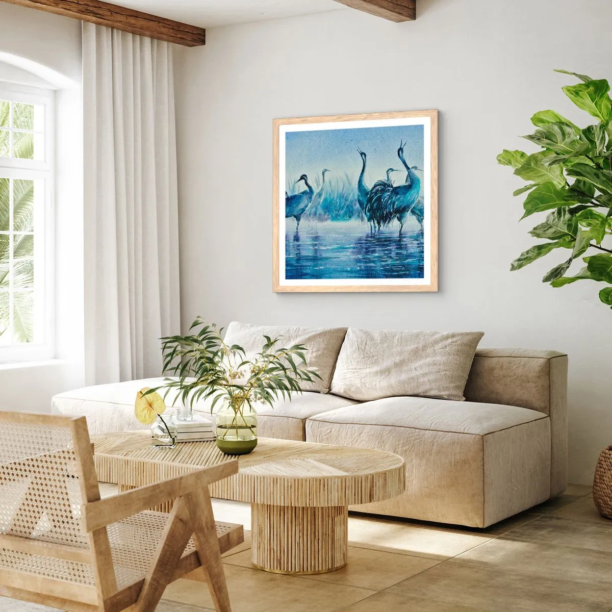 Affiche dans un chêne clair - Poster - Réunion matinale - 60x60 cm