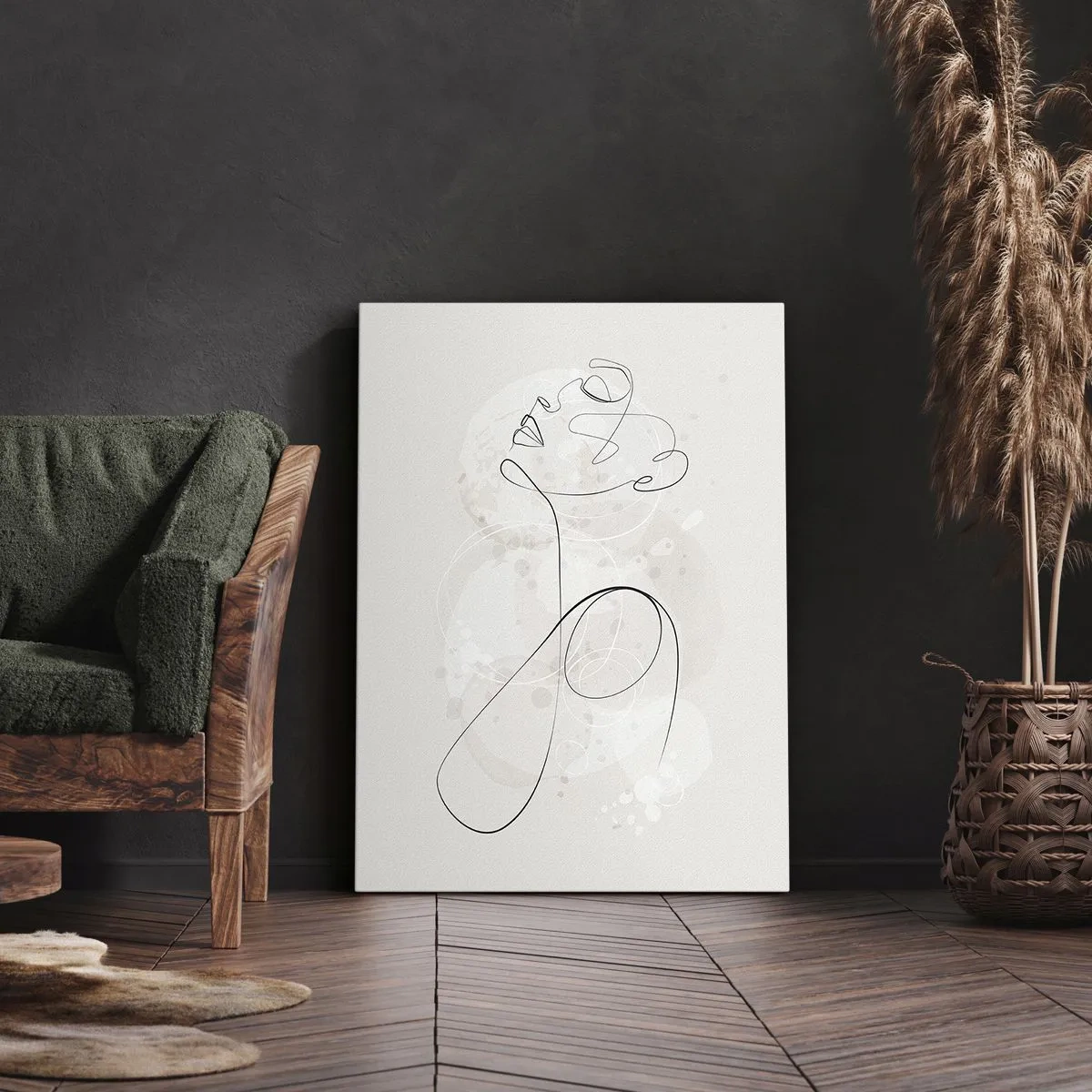 Impression sur toile - Image sur toile - Contour du visage minimaliste avec une fleur sur fond clair - 80x120cm - Spirale de beauté - Décoration murale moderne pour le salon et la chambre ARTTOR