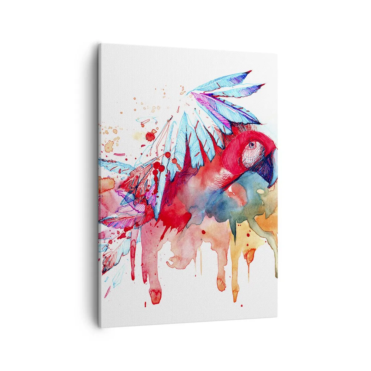 Impression sur toile - Image sur toile - Un perroquet dans un style aquarelle artistique - 50x70cm - Perroquets colorés - Décoration murale moderne pour le salon et la chambre ARTTOR