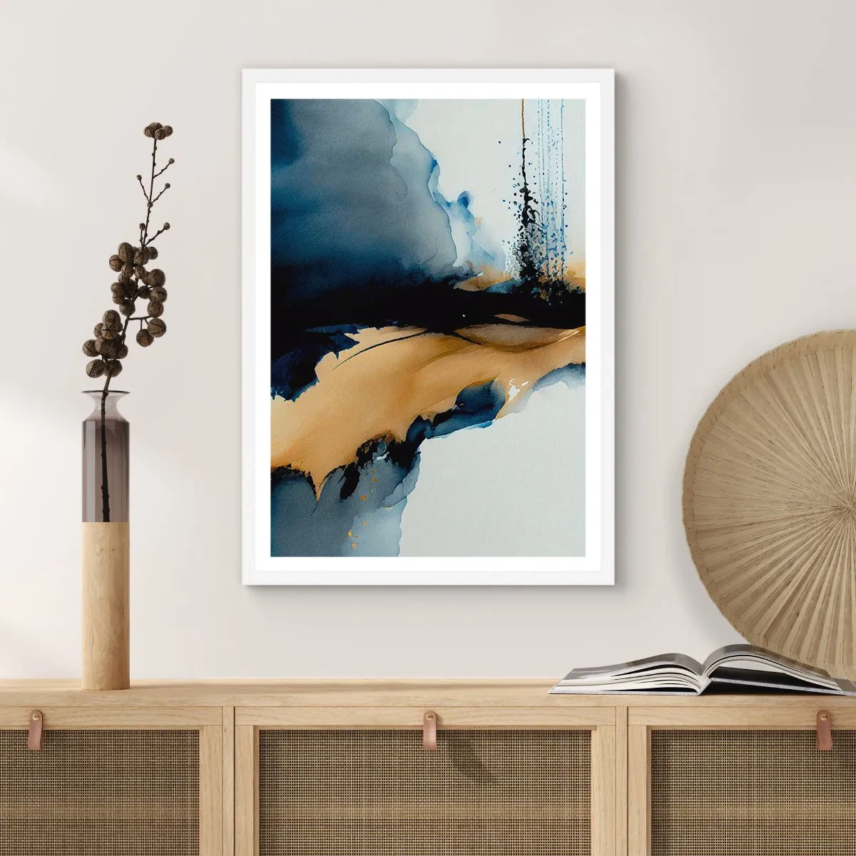 Affiche dans un cadre blanc - Poster - Derrière le rideau - 70x100 cm