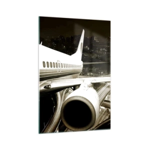 Impression sur verre - Image sur verre - Un avion au-dessus d'une ville nocturne avec des autoroutes illuminées - 70x100cm - Vole dans la nuit - Décoration murale moderne pour le salon et la chambre ARTTOR