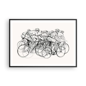 Affiche dans un cadre noir - Poster - Un groupe de cyclistes en mouvement dans un style minimaliste - 100x70cm - Ensemble en équipe - Décoration murale moderne pour le salon et la chambre ARTTOR