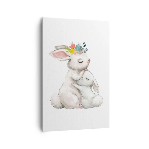 Impression sur toile - Image sur toile - Des lapins mignons aux couleurs pastel - 80x120cm - Maman irremplaçable - Décoration murale moderne pour le salon et la chambre ARTTOR