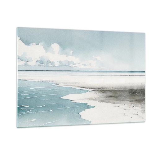 Impression sur verre - Image sur verre - Un paysage marin tranquille dans un style aquarelle dans des tons de bleu. - 120x80cm - Marée douce - Décoration murale moderne pour le salon et la chambre ARTTOR