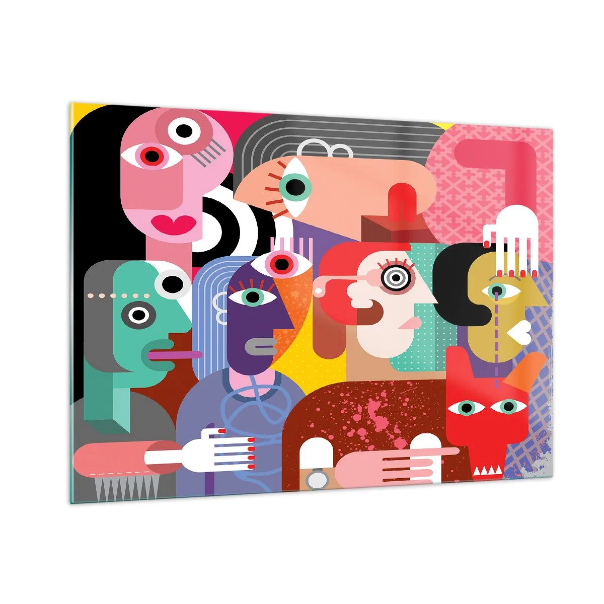 Impression sur verre - Image sur verre - Composition abstraite de visages aux couleurs vives - 100x70cm - Nous par M. Picasso - Décoration murale moderne pour le salon et la chambre ARTTOR
