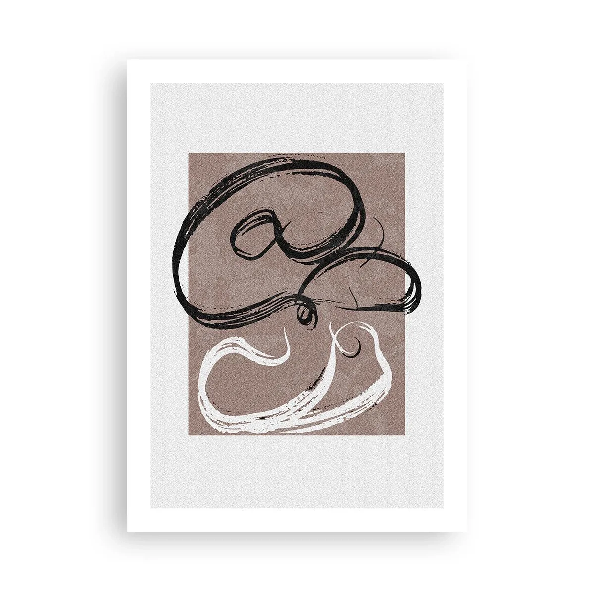 Affiche - Poster - Composition abstraite avec des coups de pinceau dynamiques en noir et blanc sur fond marron. - 50x70cm - Composition – la recherche de la plénitude - Décoration murale moderne pour le salon et la chambre ARTTOR