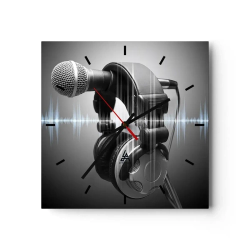 Horloge murale - Pendule murale - Microphone et casque avec visualisation des ondes sonores en arrière-plan - 30x30cm - Vous pouvez encore entendre son chant - Décoration murale moderne pour le salon et la chambre ARTTOR