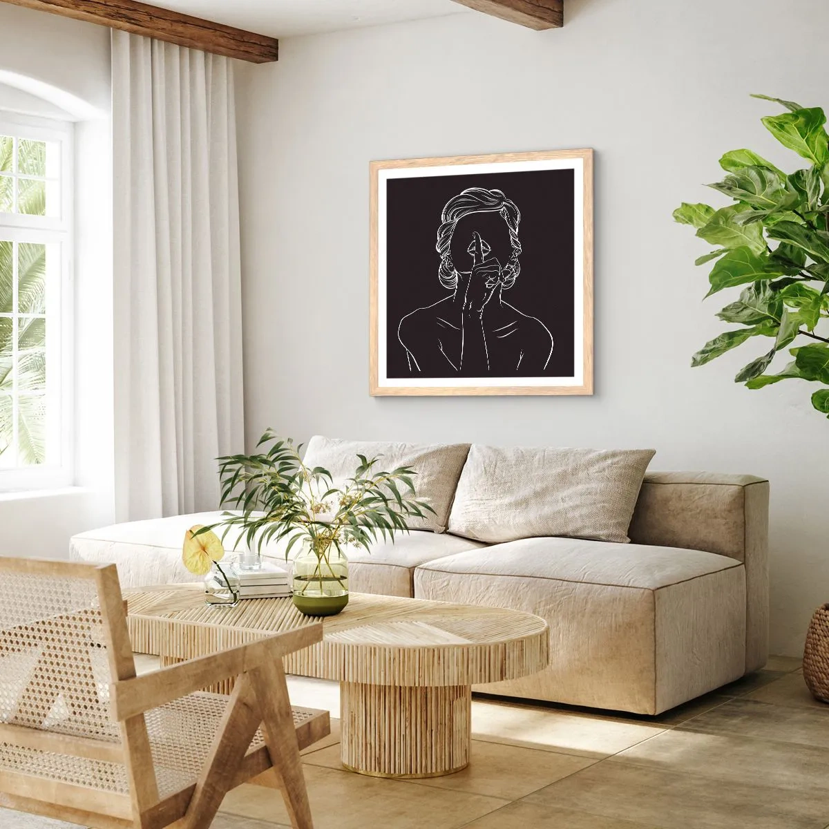 Affiche dans un chêne clair - Poster - La beauté s'épanouit en silence - 50x50 cm