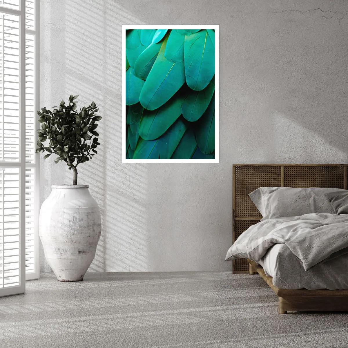 Affiche - Poster - Gros plan des plumes vertes d'un oiseau exotique - 50x70cm - Perfection de la nature du perroquet - Décoration murale moderne pour le salon et la chambre ARTTOR