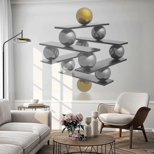 Papier Peint Autocollant Deluxe Sticker - Balance d'or et d'argent - Abstraction, Boules de métal, 3D - 200x140 cm