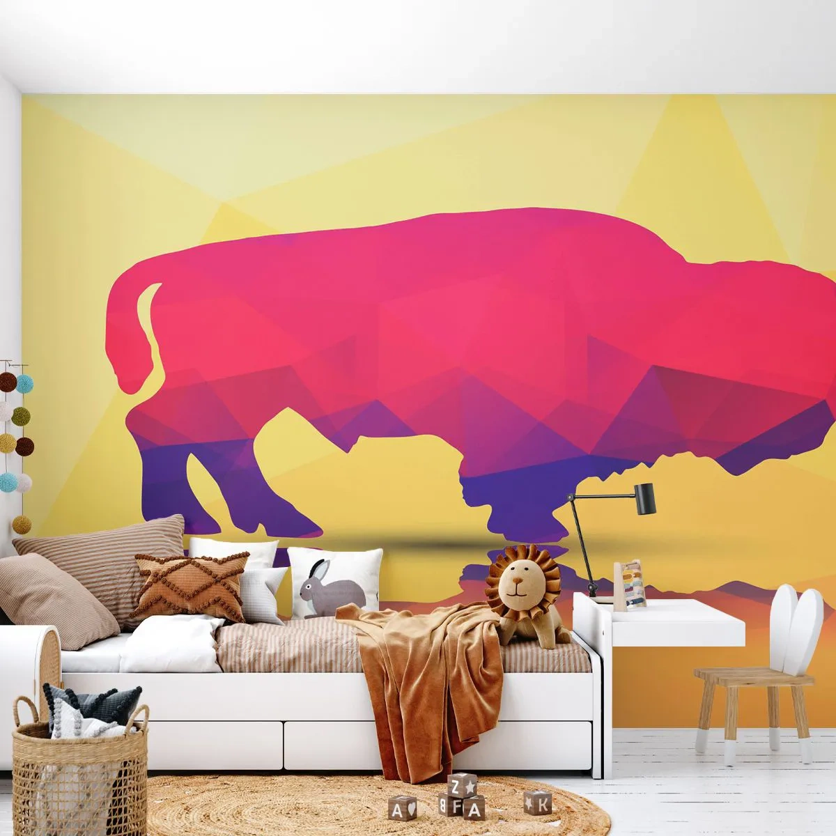 Papier Peint Photo Premium Canvas - La force amarante du bison - Animaux, Sage, Figure géométrique - 250x175 cm