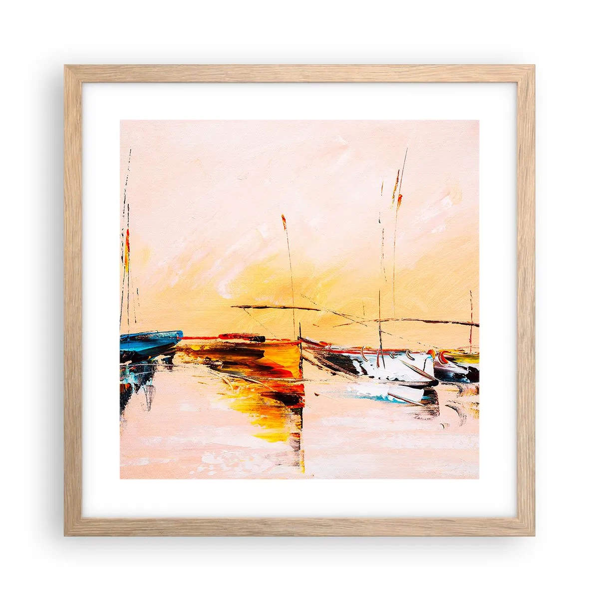 Affiche dans un chêne clair - Poster - Soirée à la marina - 40x40 cm