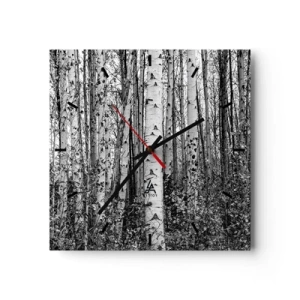Horloge murale - Pendule murale - Bouleaux noirs et blancs dans la forêt - 30x30cm - Enchevêtrement de bouleau - Décoration murale moderne pour le salon et la chambre ARTTOR