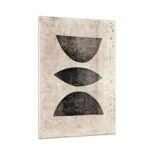 Impression sur verre - Image sur verre - Formes géométriques noires sur fond beige - 50x70cm - Abstraction ethnique - Décoration murale moderne pour le salon et la chambre ARTTOR