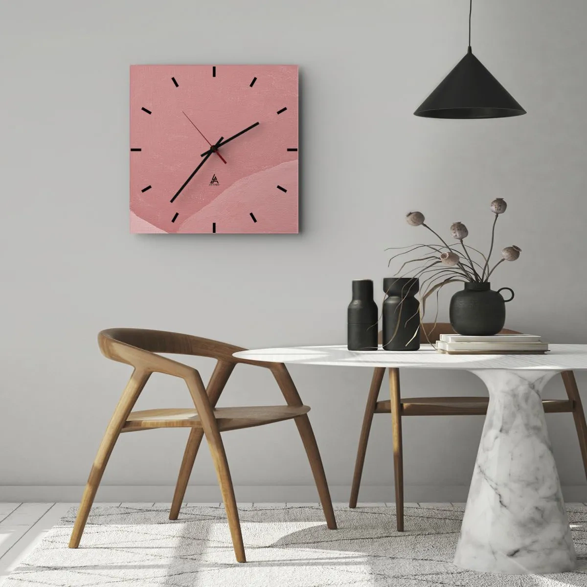 Horloge murale - Pendule murale - Composition organique en rose - 30x30 cm