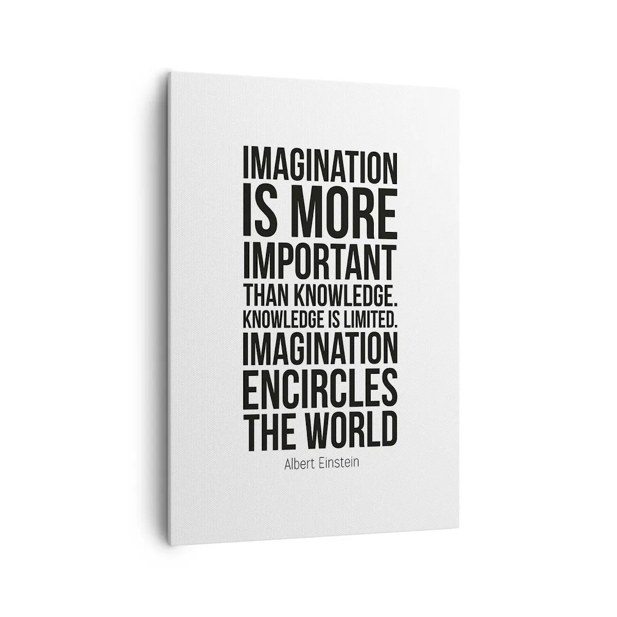 Impression sur toile - Image sur toile - Citation inspirante sur fond blanc en police noire - 70x100cm - Einstein sur le pouvoir de l'imagination - Décoration murale moderne pour le salon et la chambre ARTTOR