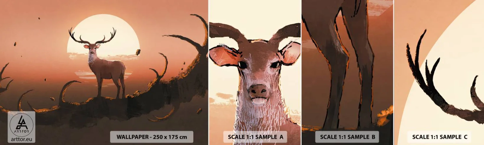 Échantillon de Papier Peint Autocollant Deluxe Sticker - Cette nuit ne ressemble à aucune autre - Abstraction, Cerf, Morceau - 100x30 cm