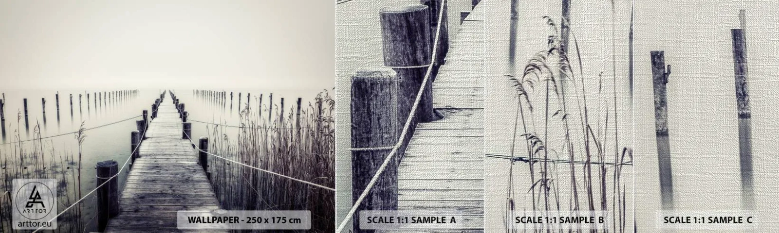 Échantillon de Papier Peint Premium Canvas - Plongez dans la paix - Pont, Lac, Silence - 100x30 cm