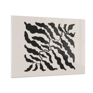 Impression sur verre - Image sur verre - Œuvre d'art botanique avec des feuilles noires organiques - 70x50cm - La nature du carré - Décoration murale moderne pour le salon et la chambre ARTTOR