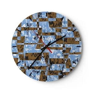 Horloge murale - Pendule murale - Motifs géométriques dans les tons de bleu et de marron - 30x30cm - Une découpe non humaine - Décoration murale moderne pour le salon, la cuisine et la chambre ARTTOR