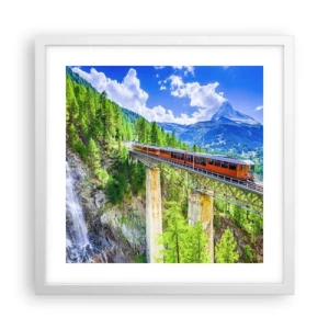 Affiche dans un cadre blanc - Poster - Train dans les Alpes - 40x40 cm