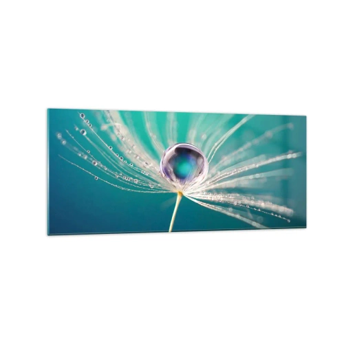 Impression sur verre - Image sur verre - Macro d'une goutte d'eau sur une délicate graine de pissenlit - 120x50cm - Moment mystique - Décoration murale moderne pour le salon et la chambre ARTTOR