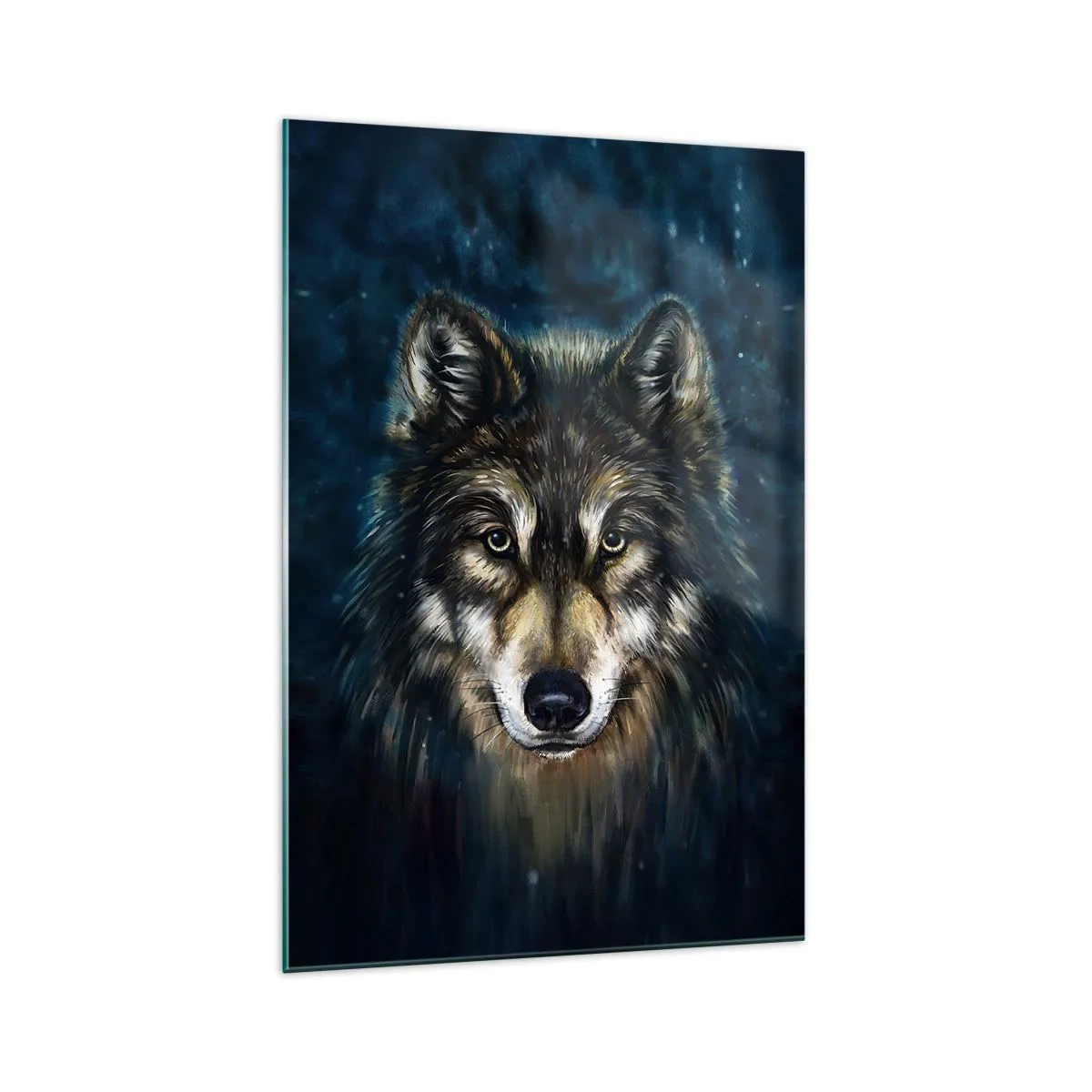 Impression sur verre - Image sur verre - Portrait d'un loup sur fond bleu foncé - 70x100cm - Alpha? Et oméga - Décoration murale moderne pour le salon et la chambre ARTTOR