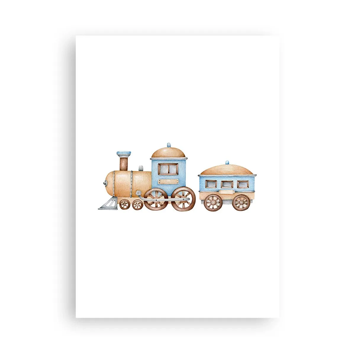 Affiche - Poster - Train aquarelle dans les tons bleu et beige - 50x70cm - Il est à la gare... - Décoration murale moderne pour le salon et la chambre ARTTOR