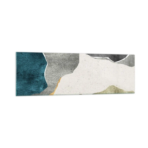 Impression sur verre - Image sur verre - Formes géométriques dans les tons de gris, vert et or - 160x50cm - Composition mosaïque avec un fil d'or - Décoration murale moderne pour le salon et la chambre ARTTOR