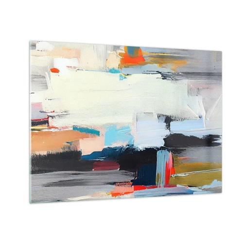 Impression sur verre - Image sur verre - Composition abstraite avec des taches et des traits colorés - 70x50cm - Y a-t-il une méthode ? - Décoration murale moderne pour le salon et la chambre ARTTOR