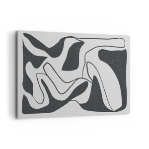 Impression sur toile - Image sur toile - Abstraction en noir et blanc avec des formes organiques - 120x80cm - Amusement de labyrinthe abstrait - Décoration murale moderne pour le salon et la chambre ARTTOR