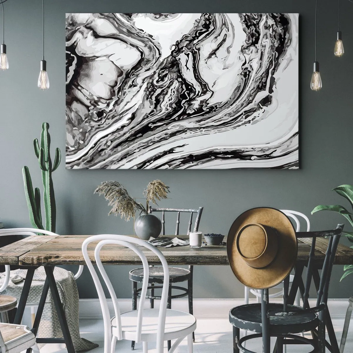 Impression sur toile - Image sur toile - Motif de marbre abstrait en noir et blanc - 70x50cm - Au début, c'était le chaos - Décoration murale moderne pour le salon et la chambre ARTTOR