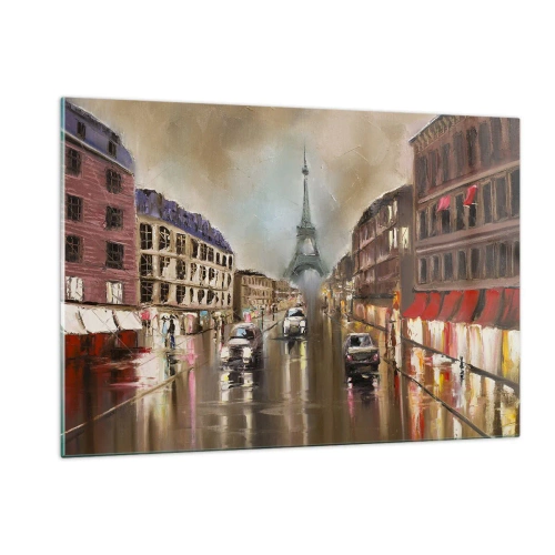 Impression sur verre - Image sur verre - Rue de Paris le soir avec vue sur la Tour Eiffel - 120x80cm - Elle seule compte - Décoration murale moderne pour le salon et la chambre ARTTOR