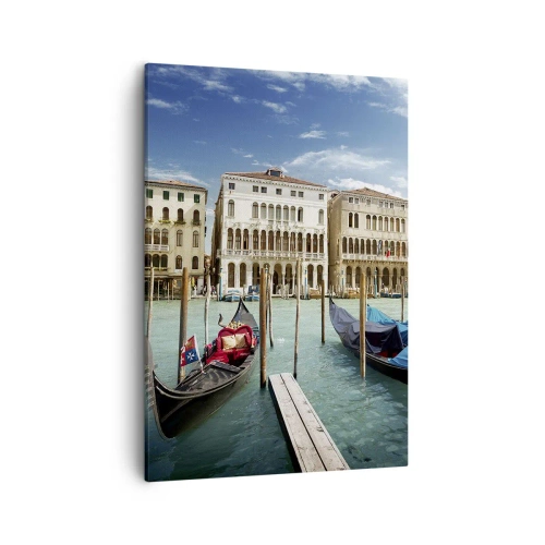 Impression sur toile - Image sur toile - Venise avec des gondoles et des palais contre le ciel - 50x70cm - Palace bleu ciel - Décoration murale moderne pour le salon et la chambre ARTTOR