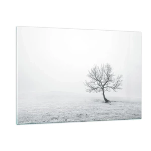 Impression sur verre - Image sur verre - Un arbre solitaire contre le brouillard dans une composition monochrome - 120x80cm - Contre le néant - Décoration murale moderne pour le salon et la chambre ARTTOR