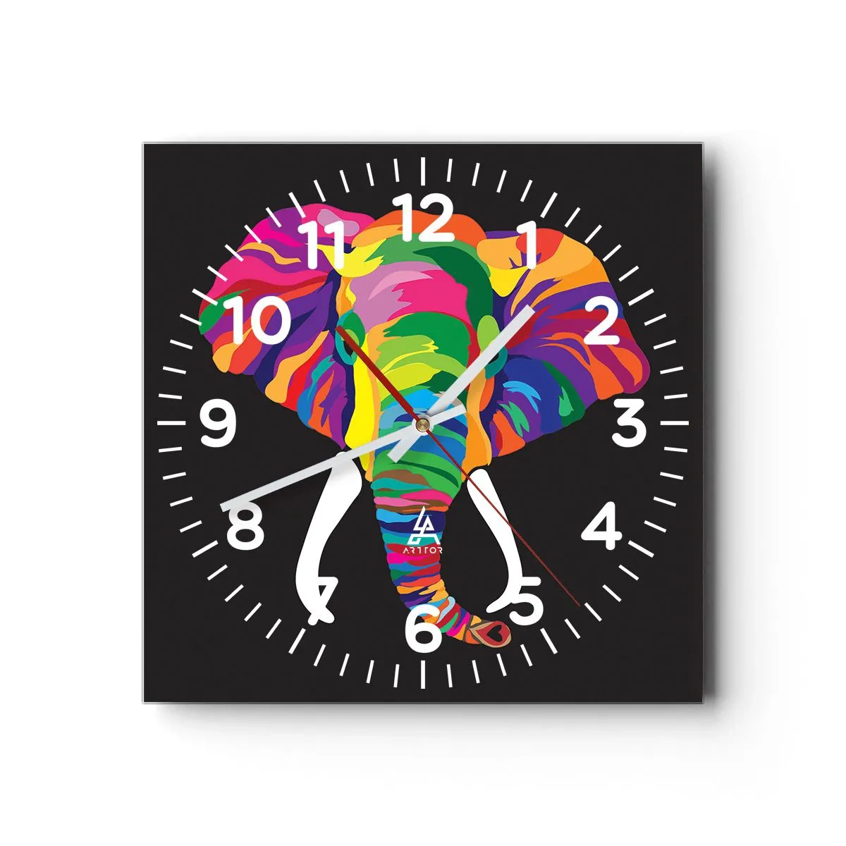 Horloge murale - Pendule murale - L'éléphant qui aimait se baigner dans un arc-en-ciel - 40x40 cm