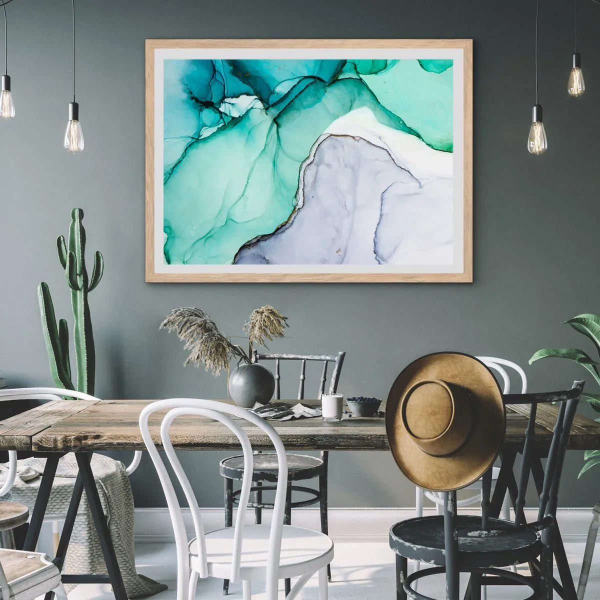 Affiche dans un chêne clair - Poster - Étude de turquoise - 50x40 cm