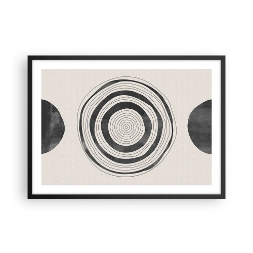 Affiche dans un cadre noir - Poster - Cercles minimalistes noirs et blancs sur fond clair - 70x50cm - Ce qui est important c'est ce qu'il y a entre les deux - Décoration murale moderne pour le salon et la chambre ARTTOR
