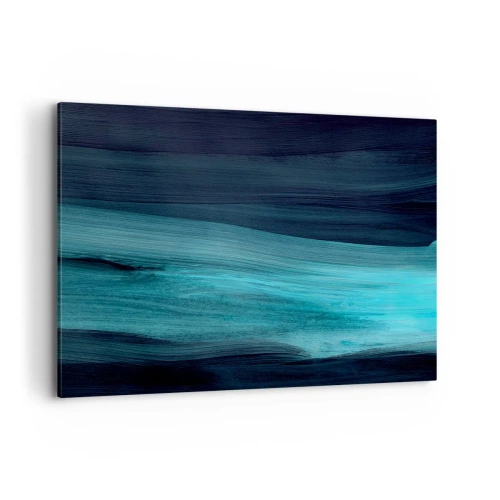 Impression sur toile - Image sur toile - De subtiles vagues abstraites dans des tons bleus foncés - 100x70cm - Suivez le courant - Décoration murale moderne pour le salon et la chambre ARTTOR