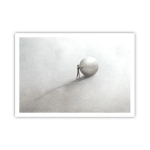 Affiche - Poster - Une figure minimaliste avec une balle sur un fond clair et monochrome. - 100x70cm - Jeu de la vie - Décoration murale moderne pour le salon et la chambre ARTTOR