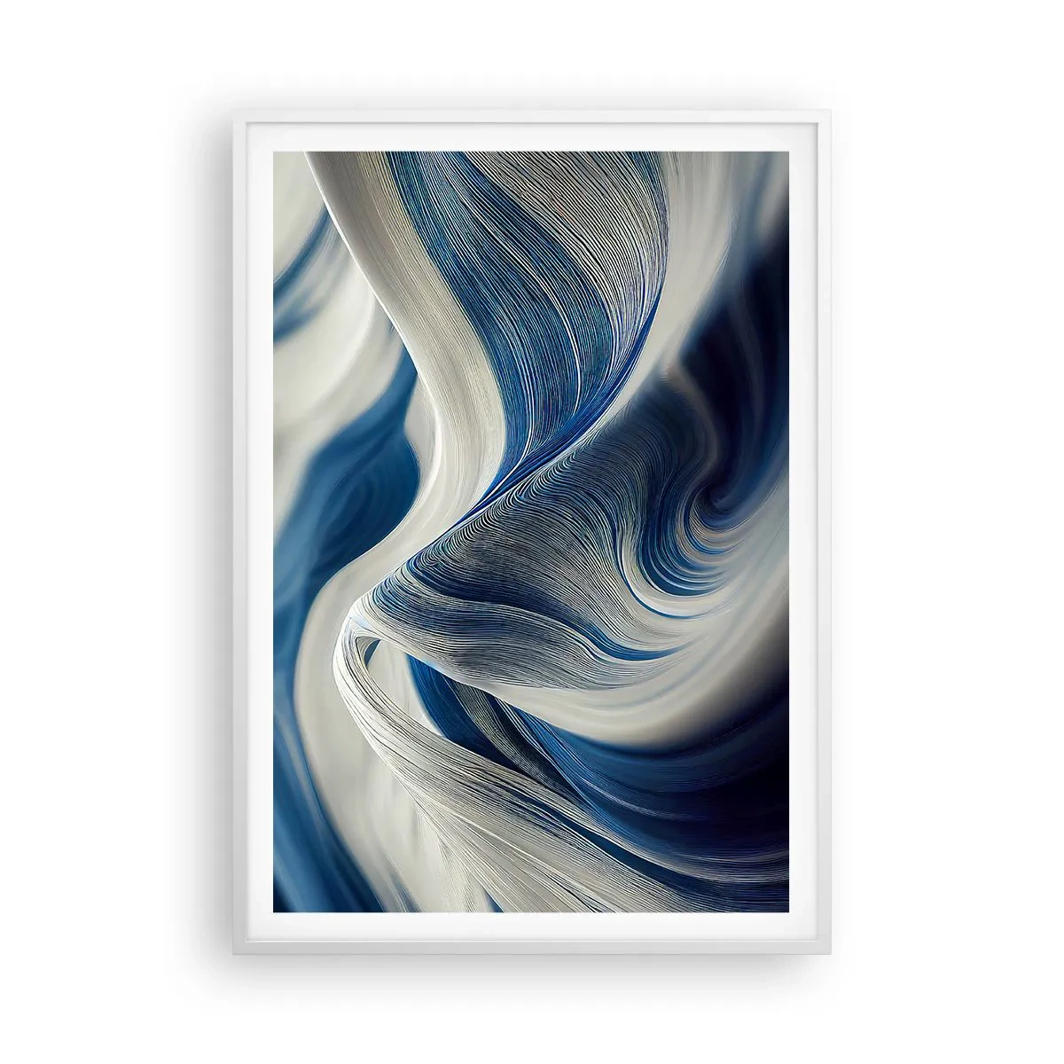 Affiche dans un cadre blanc - Poster - La fluidité du bleu et du blanc - 70x100 cm