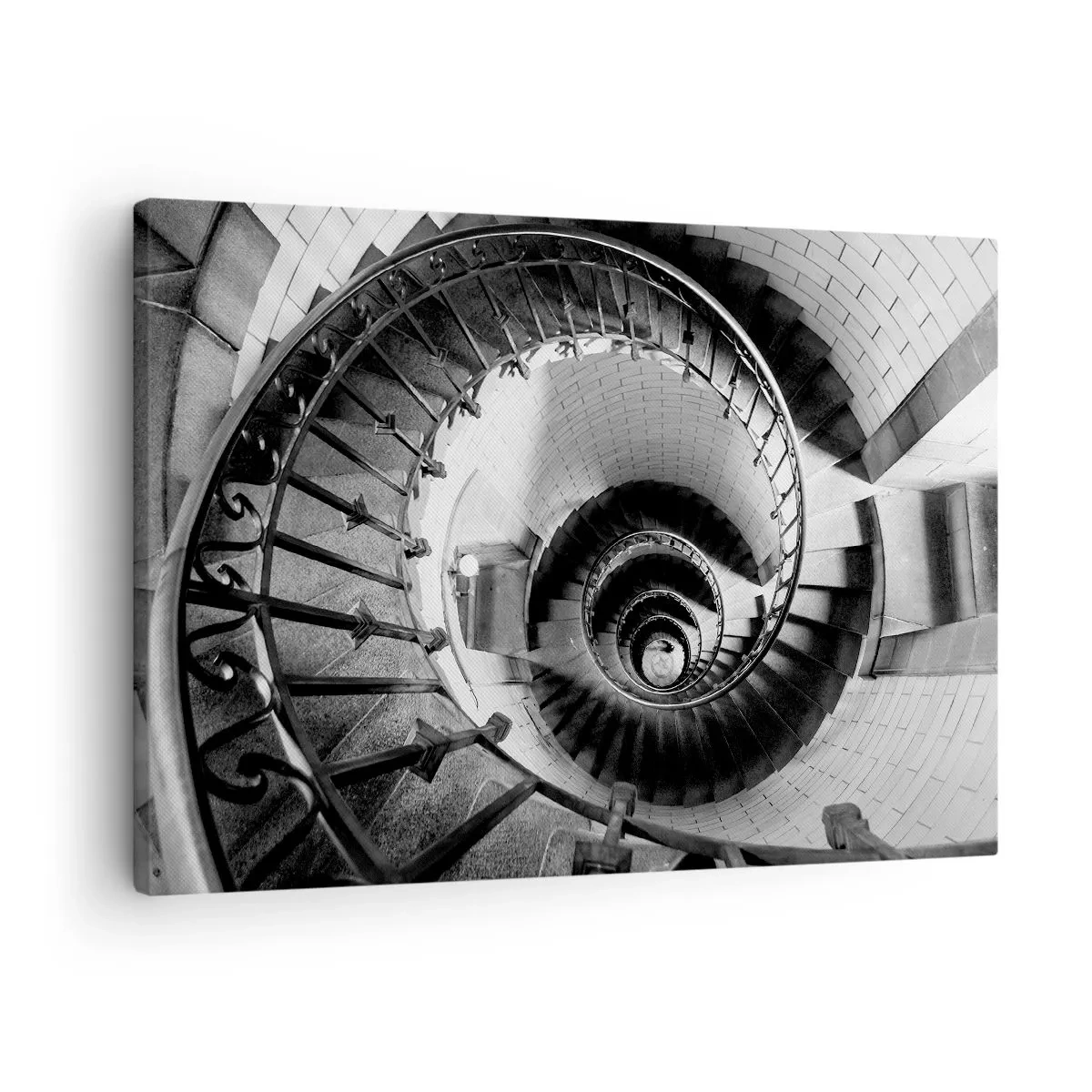 Impression sur toile - Image sur toile - Photographie en noir et blanc d'un escalier en colimaçon avec une perspective de haut en bas - 70x50cm - De plus en plus haut - Décoration murale moderne pour le salon et la chambre ARTTOR
