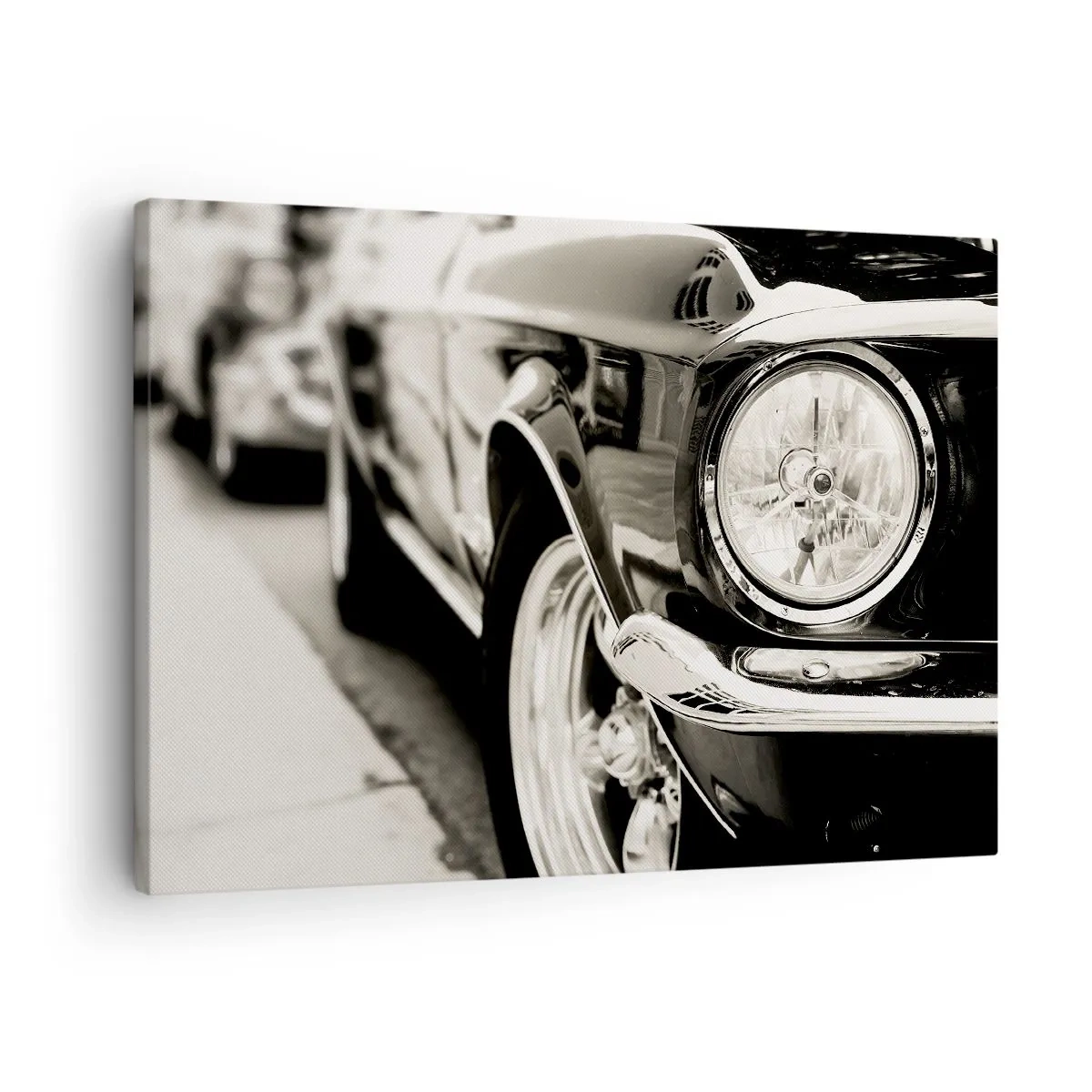 Impression sur toile - Image sur toile - Une voiture classique emblématique en noir et blanc élégant - 70x50cm - Brillance permanente - Décoration murale moderne pour le salon et la chambre ARTTOR