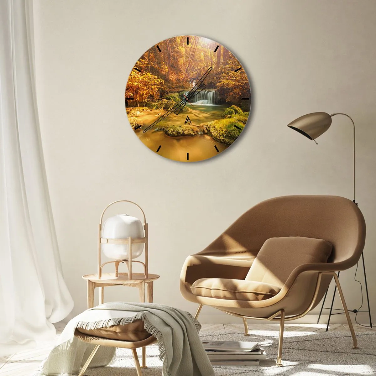 Horloge murale - Pendule murale - Cascade de forêt en or - 30x30 cm