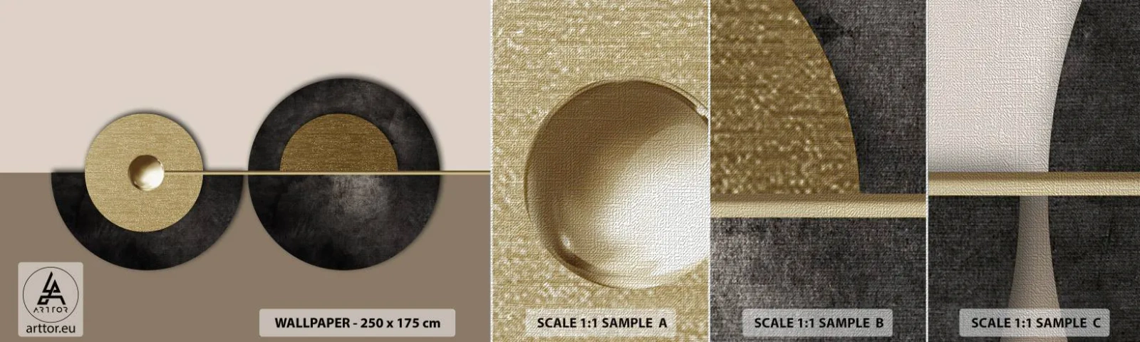 Échantillon de Papier Peint Premium Canvas - Variations autour du cercle - roues, Abstraction, Art Déco - 100x30 cm