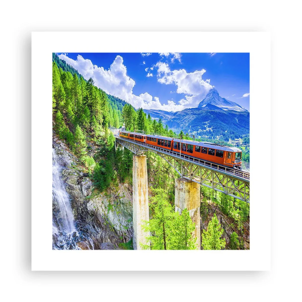Affiche - Poster - Train dans les Alpes - 40x40 cm