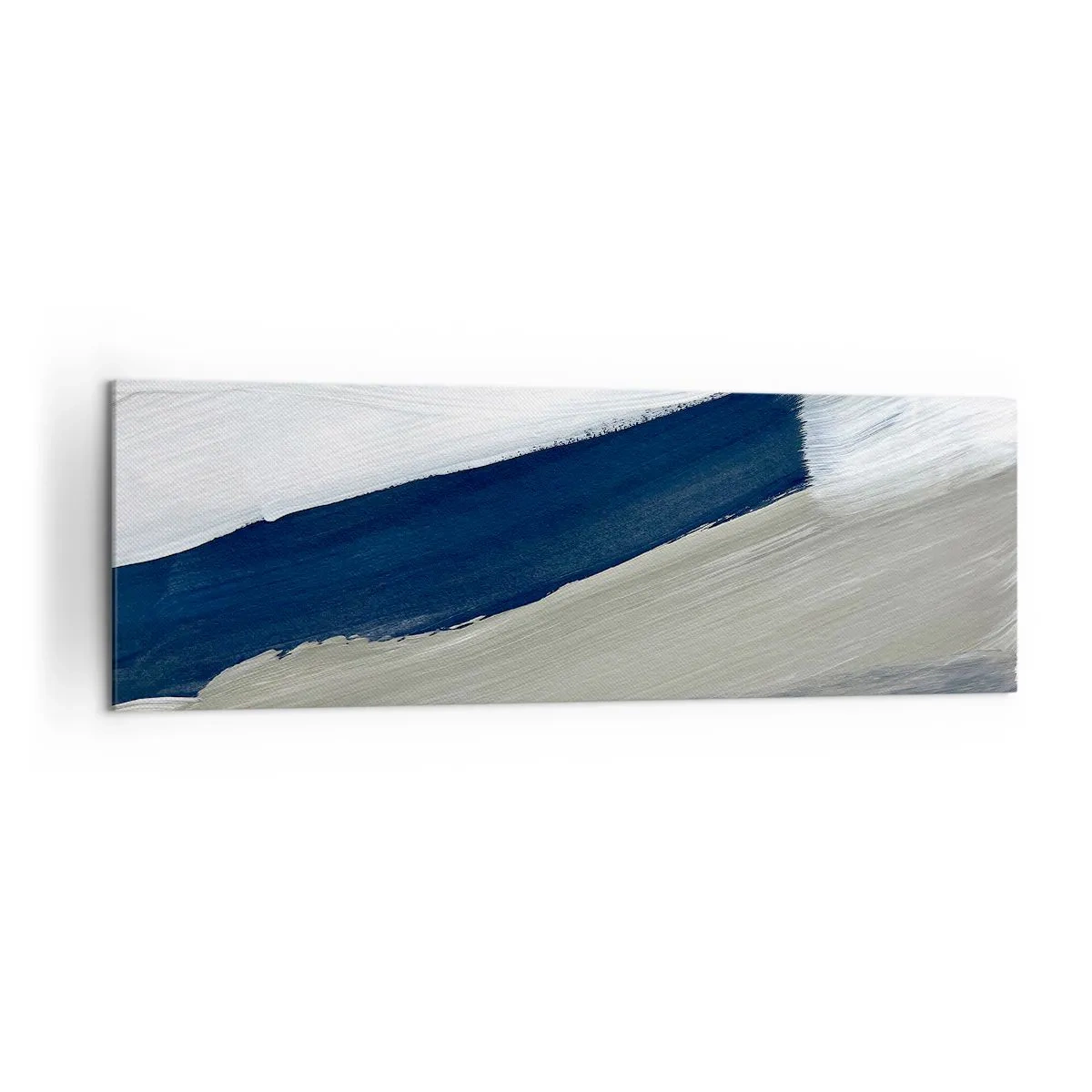 Impression sur toile - Image sur toile - Coups de pinceau abstraits dans des tons de bleu et de gris - 160x50cm - Rencontre avec la blancheur - Décoration murale moderne pour le salon et la chambre ARTTOR