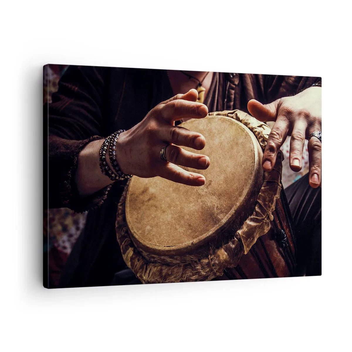 Impression sur toile - Image sur toile - Mains jouant sur un djembé traditionnel - 70x50cm - Au rythme du coeur - Décoration murale moderne pour le salon et la chambre ARTTOR