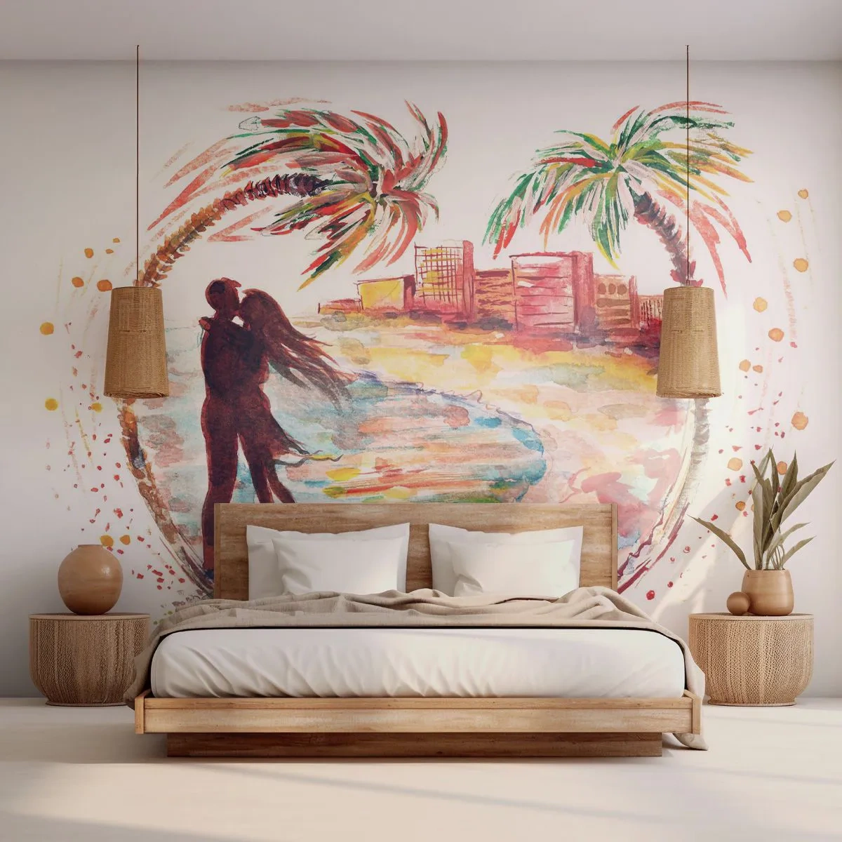 Papier Peint Autocollant Deluxe Sticker - Vacances romantiques - Personnes, Cocotier, Plage - 250x175 cm